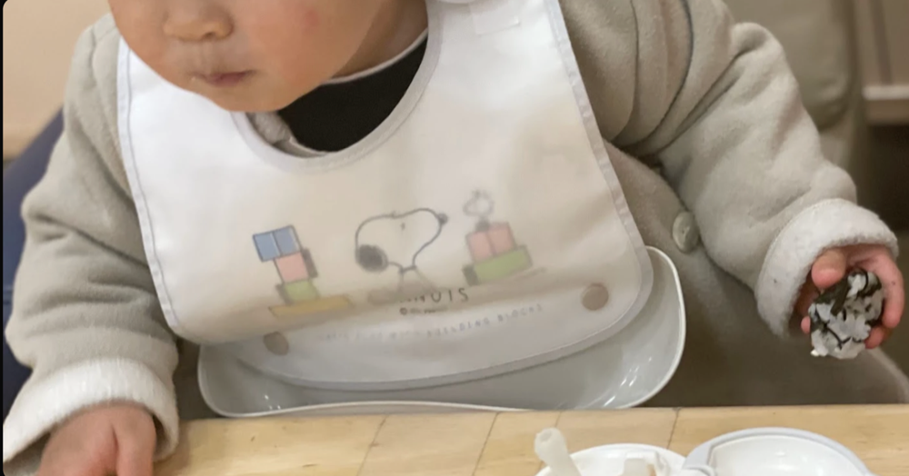 ボタンで立体ポケットを作る折りたたみタイプのお食事エプロン